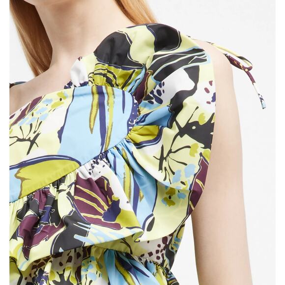 Tanya Taylor NWT Claudette Tie-Shoulder Ruffle Peplum Top in Zest Multi Size 10 - Picture 1 of 5